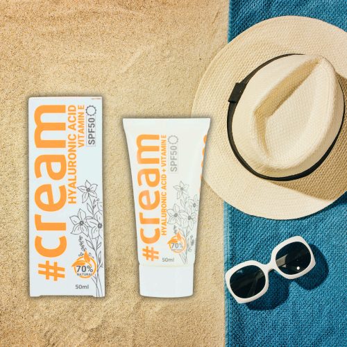 SPF50+ fényvédő arckrém hialuronsavval és E-vitaminnal