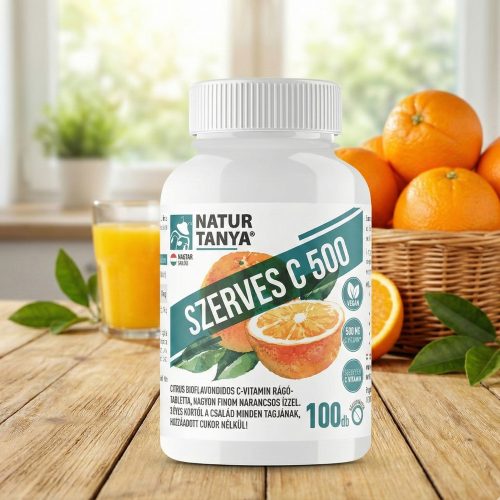 Natur Tanya® Szerves C-500 – Gyomorkímélő, Savmentes C-vitamin Rágótabletta (100 db)